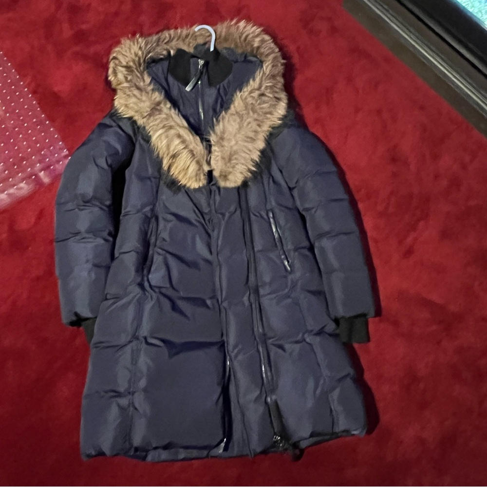 Navy blue medium mackage around knee length